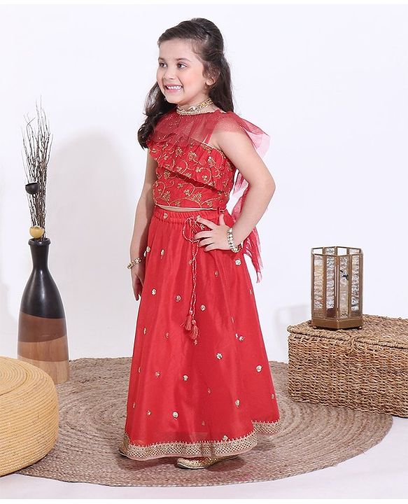 Babyhug Sleeveless Sequins Choli & Lehenga With Dupatta - Red