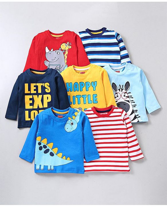 Babyhug Full Sleeves Animal Print Tee Pack of 7 - Multicolor