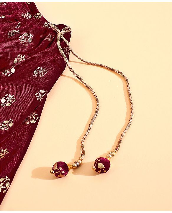 Babyhug Cold Shoulder Choli & Lehenga With Dupatta Sequin Detailing - Maroon