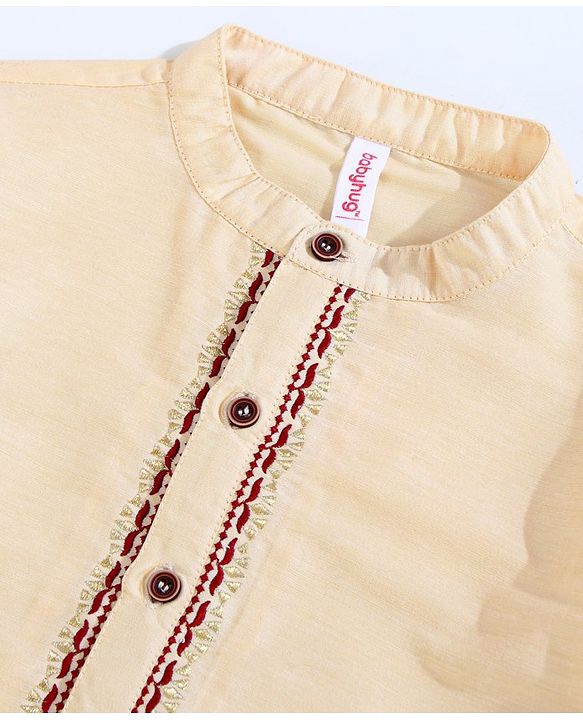 Babyhug Full Sleeves Kurta & Dhoti With Jacket Embroidery Detailing - Cream Maroon