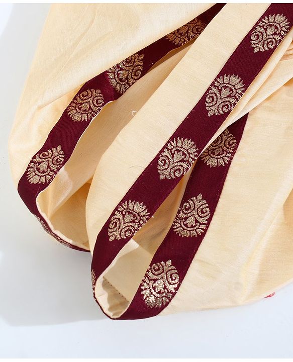 Babyhug Full Sleeves Kurta & Dhoti With Jacket Embroidery Detailing - Cream Maroon