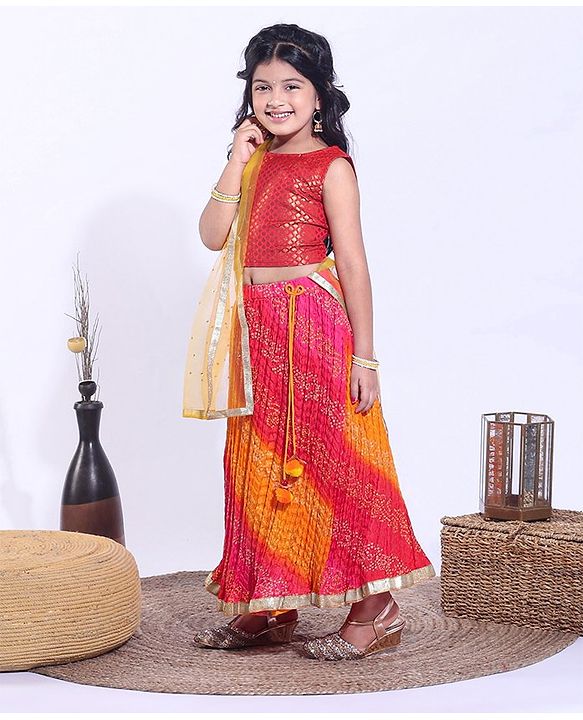 Babyhug Sleeveless Printed Choli with Lehenga and Dupatta - Multicolor