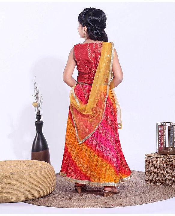 Babyhug Sleeveless Printed Choli with Lehenga and Dupatta - Multicolor