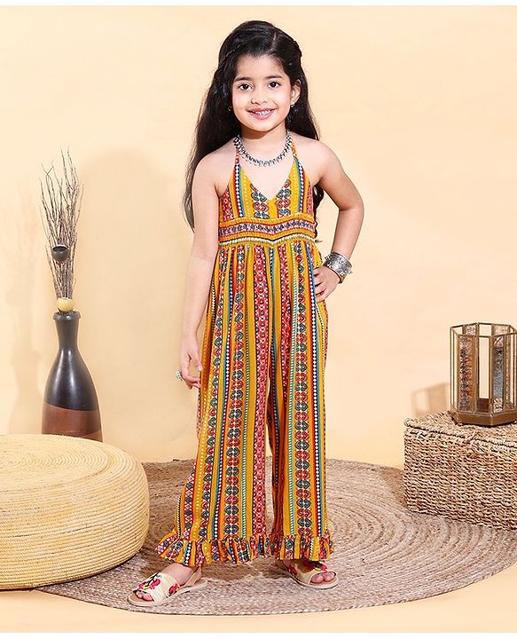 Babyhug Sleeveless Printed Ethnic Jumpsuit - Yellow