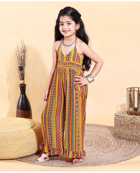 Babyhug Sleeveless Printed Ethnic Jumpsuit - Yellow