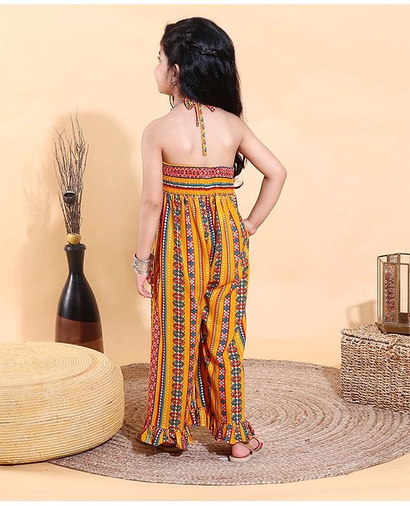 Babyhug Sleeveless Printed Ethnic Jumpsuit - Yellow