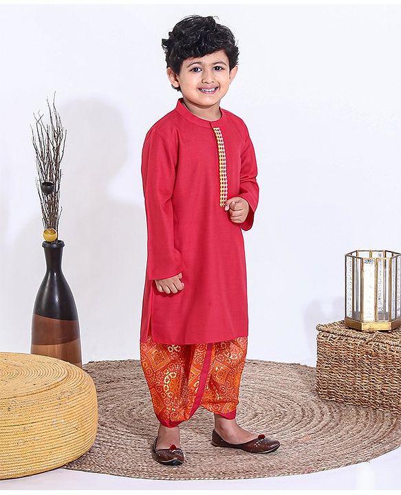 Babyhug Full Sleeves Dhoti & Kurta Set - Red
