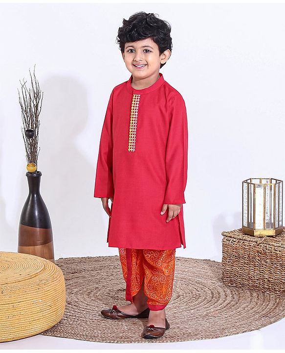 Babyhug Full Sleeves Dhoti & Kurta Set - Red
