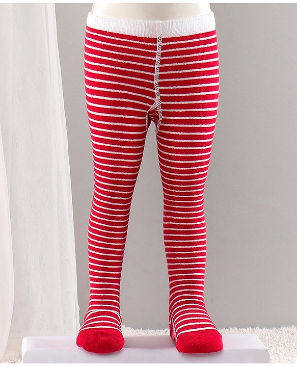 Cute Walk by Babyhug Cotton Striped Antibacterial Footed Tights - Red