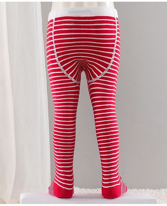 Cute Walk by Babyhug Cotton Striped Antibacterial Footed Tights - Red