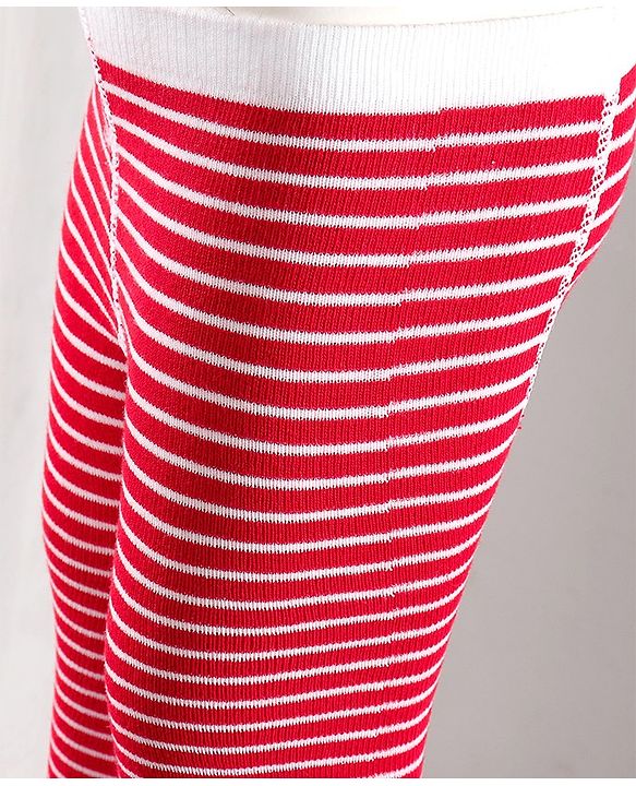Cute Walk by Babyhug Cotton Striped Antibacterial Footed Tights - Red