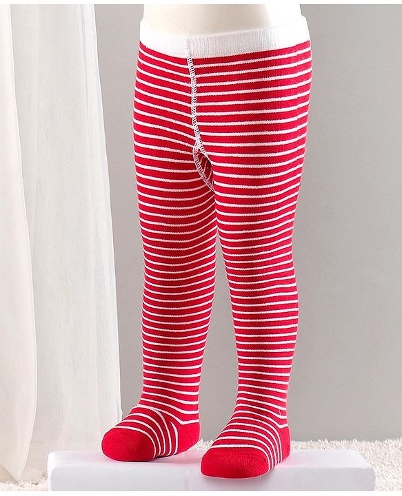 Cute Walk by Babyhug Cotton Striped Antibacterial Footed Tights - Red
