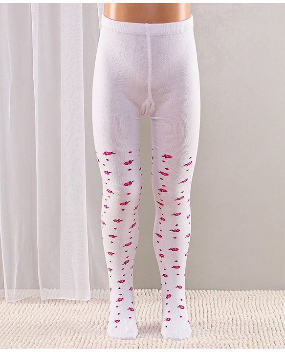 Cute Walk by Babyhug Full Length Anti-Bacterial Striped Tights Roses Design Pack of 2 - Pink White