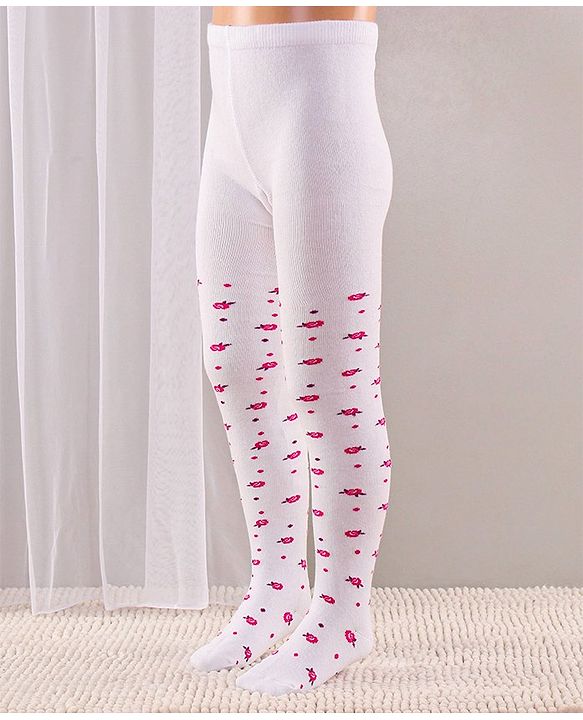 Cute Walk by Babyhug Full Length Anti-Bacterial Striped Tights Roses Design Pack of 2 - Pink White