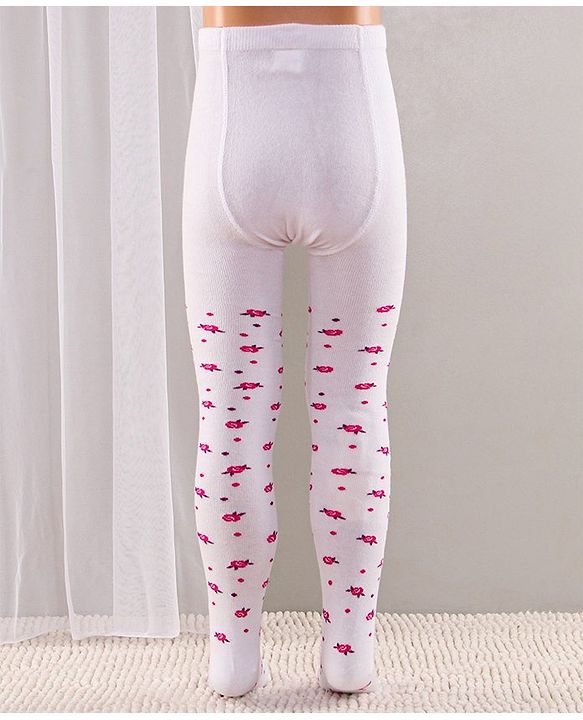Cute Walk by Babyhug Full Length Anti-Bacterial Striped Tights Roses Design Pack of 2 - Pink White