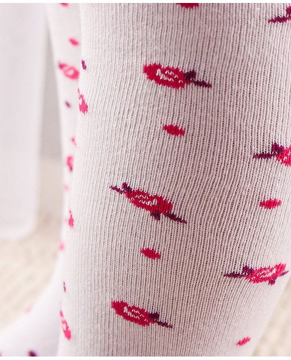 Cute Walk by Babyhug Full Length Anti-Bacterial Striped Tights Roses Design Pack of 2 - Pink White