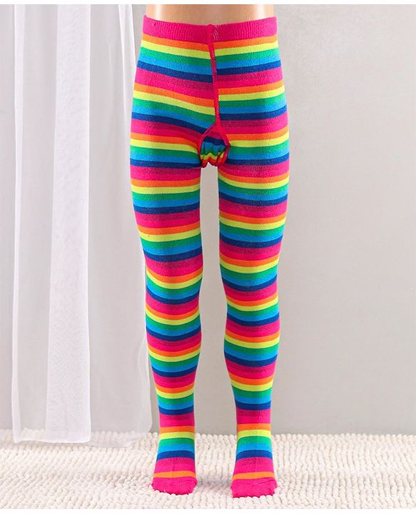 Cute Walk by Babyhug Full Length Anti-Bacterial Striped Tights - Multicolor