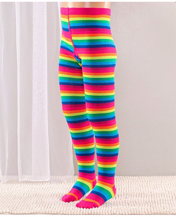 Cute Walk by Babyhug Full Length Anti-Bacterial Striped Tights - Multicolor