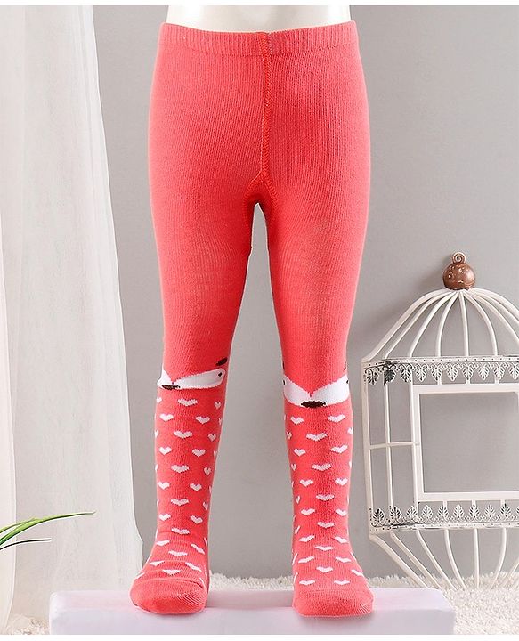 Cute Walk by Babyhug Cotton Antibacterial Footed Tights Heart Design - Orange