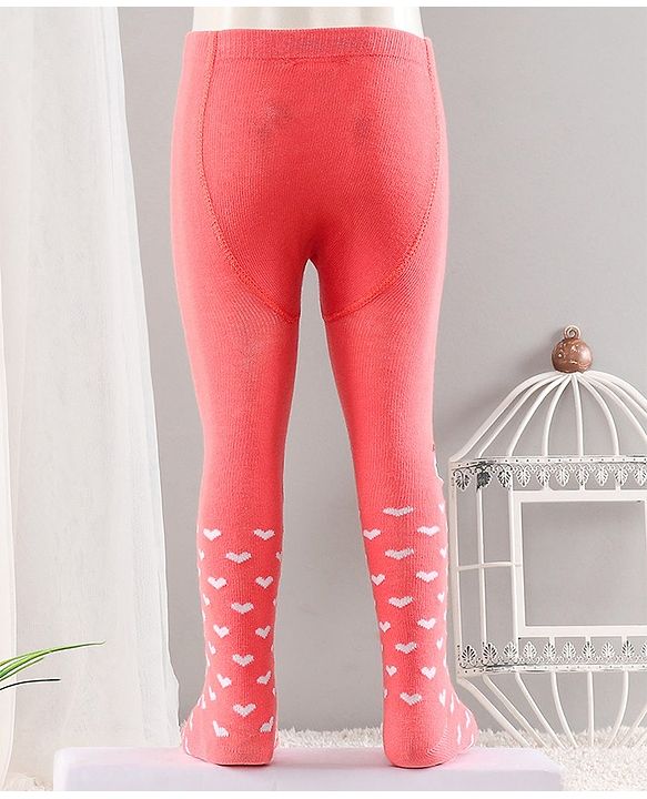 Cute Walk by Babyhug Cotton Antibacterial Footed Tights Heart Design - Orange