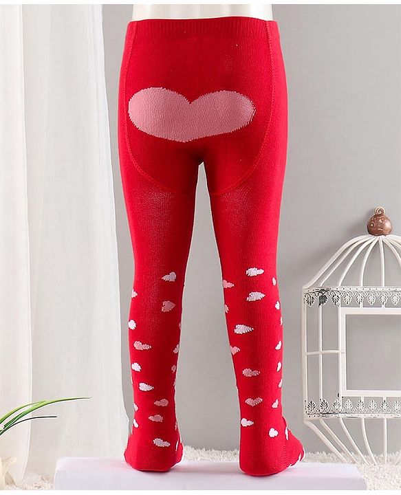 Cute Walk by Babyhug Cotton Antibacterial Footed Tights Heart Design - Red