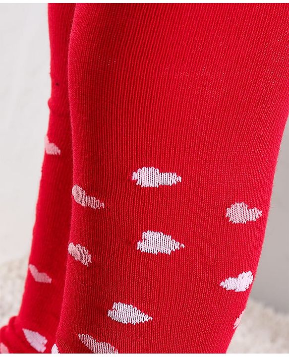 Cute Walk by Babyhug Cotton Antibacterial Footed Tights Heart Design - Red