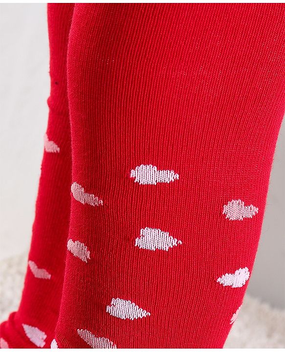 Cute Walk by Babyhug Cotton Antibacterial Footed Tights Heart Design - Red