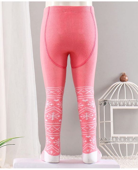 Cute Walk by Babyhug Cotton Antibacterial Footed Tights Intarsia Design - Pink