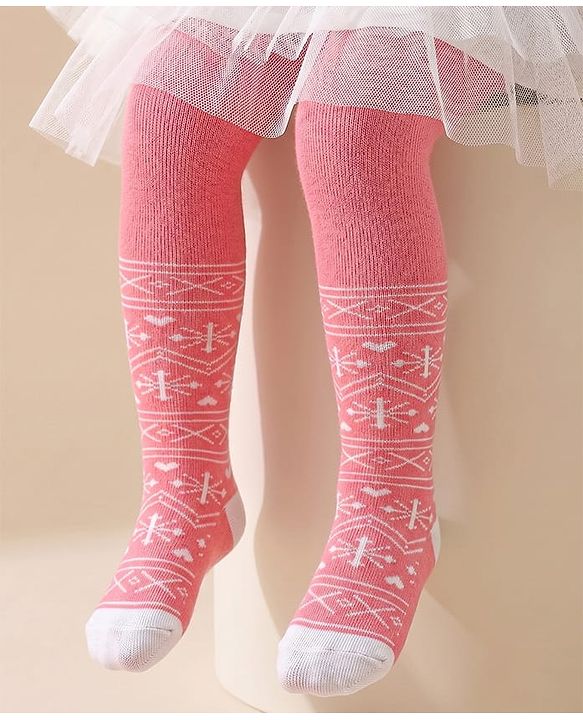Cute Walk by Babyhug Cotton Antibacterial Footed Tights Intarsia Design - Pink