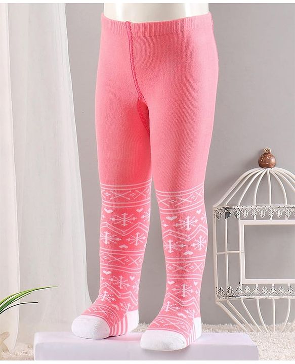 Cute Walk by Babyhug Cotton Antibacterial Footed Tights Intarsia Design - Pink