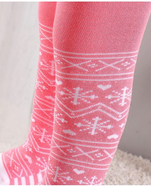 Cute Walk by Babyhug Cotton Antibacterial Footed Tights Intarsia Design - Pink
