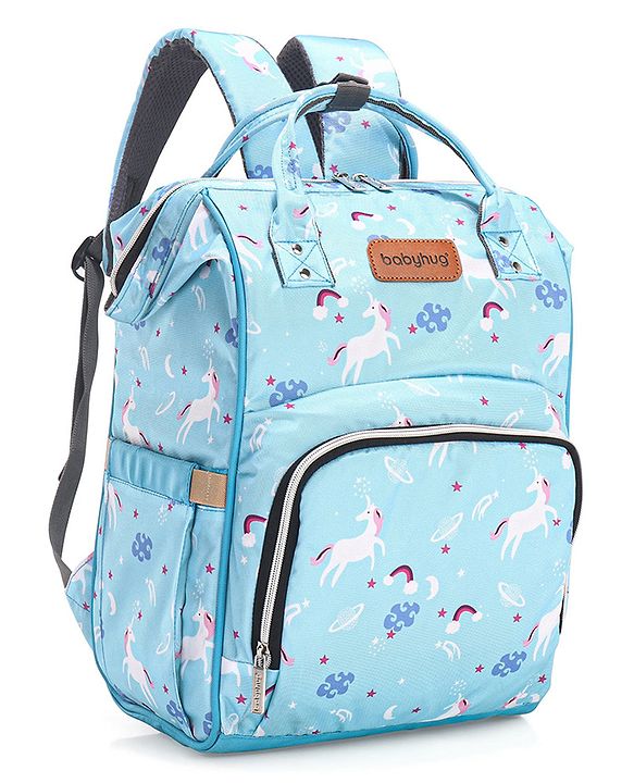 Babyhug Diaper Backpack Unicorn Print - Blue