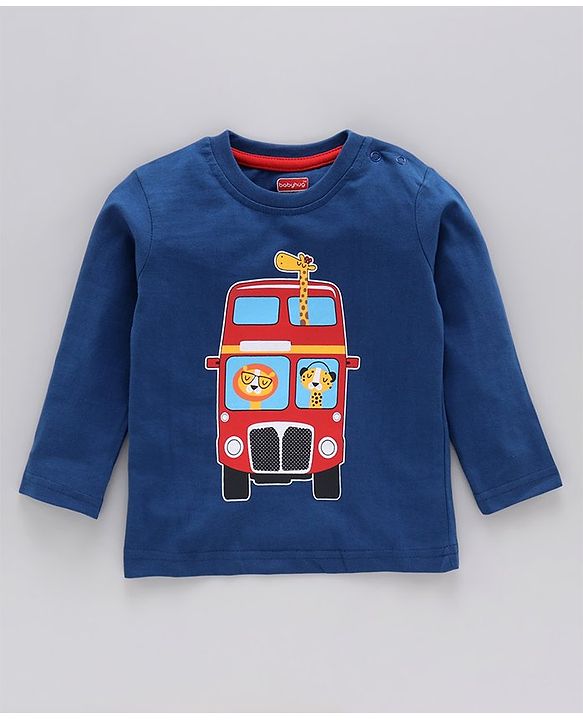 Babyhug Full Sleeves Tee Bus Print Pack of 2 - Red Blue