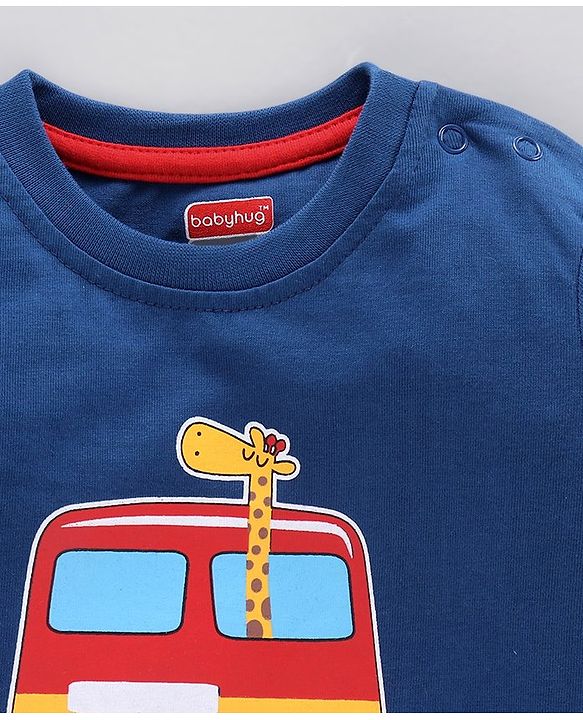 Babyhug Full Sleeves Tee Bus Print Pack of 2 - Red Blue