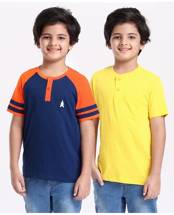 Pine Kids Half Sleeves Bio Washed Tee Striped Print - Yellow Blue