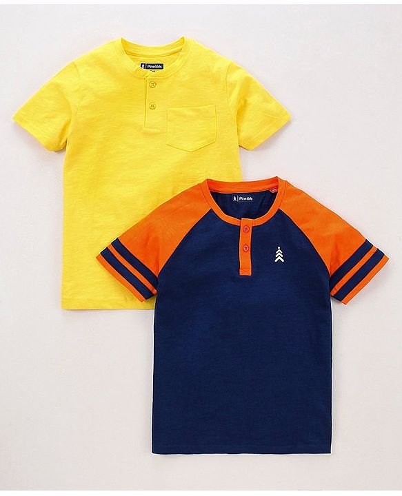 Pine Kids Half Sleeves Bio Washed Tee Striped Print - Yellow Blue