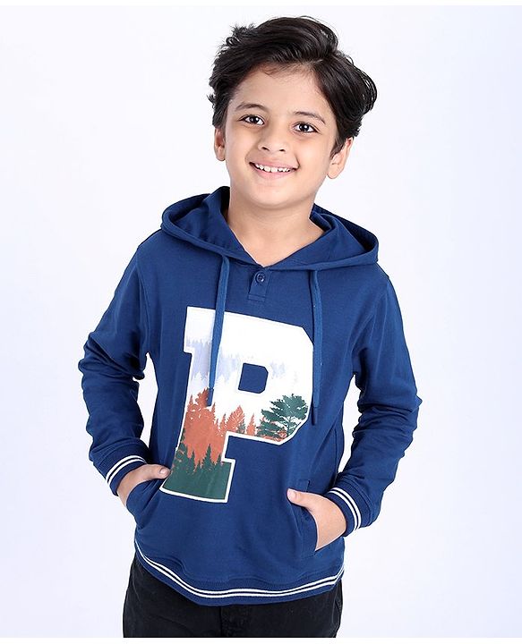 Pine Kids Full Sleeve Biowash Sweatshirts Text Print - Navy