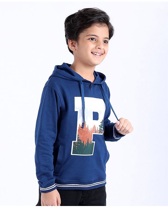 Pine Kids Full Sleeve Biowash Sweatshirts Text Print - Navy