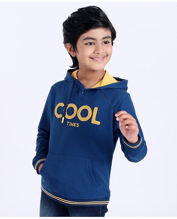 Pine Kids Full Sleeve Biowash Sweatshirts Cool Times Print - Blue