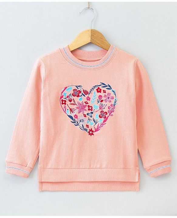 Pine Kids Biowash Full Sleeves Sweatshirt Floral Embroidery - Pink