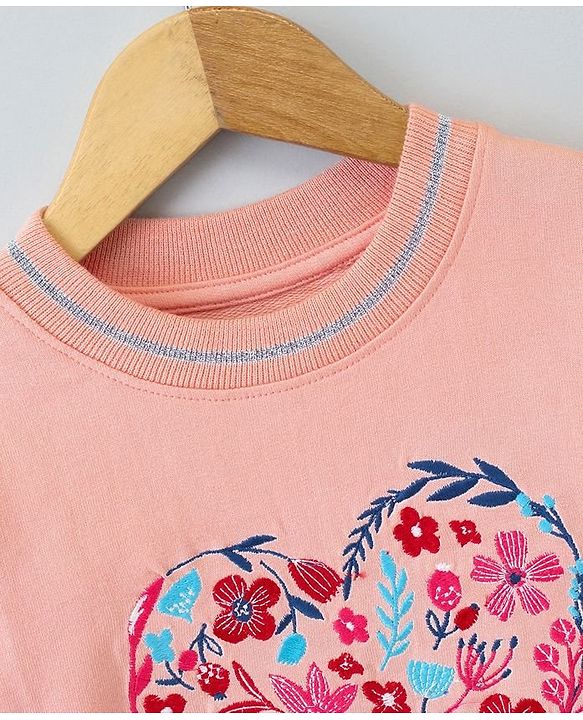 Pine Kids Biowash Full Sleeves Sweatshirt Floral Embroidery - Pink