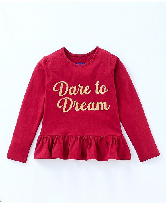 Pine Kids Full Sleeves T-Shirt Text Graphic - Maroon