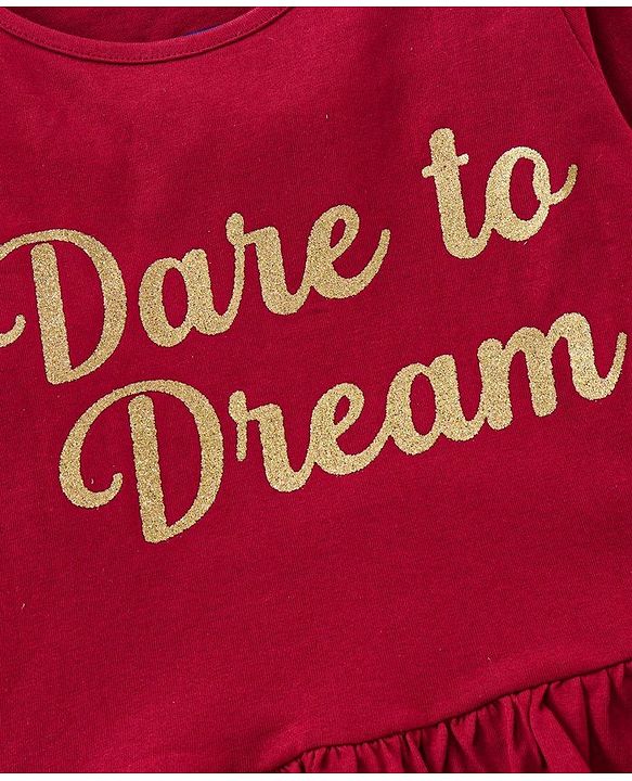 Pine Kids Full Sleeves T-Shirt Text Graphic - Maroon