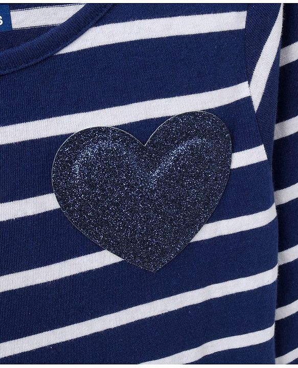 Pine Kids Full Sleeves Bio Washed Frock Heart Badge - Blue