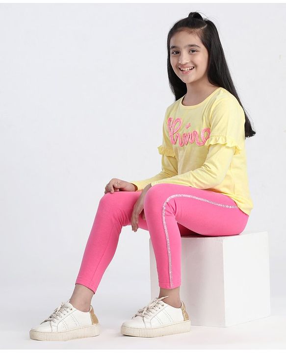 Pine Kids Full Sleeves Biowash Tee and Leggings Set - Yellow