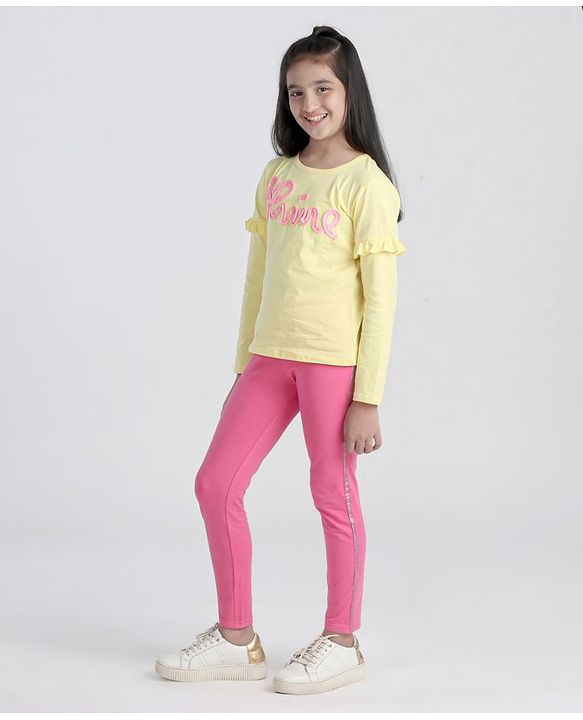 Pine Kids Full Sleeves Biowash Tee and Leggings Set - Yellow