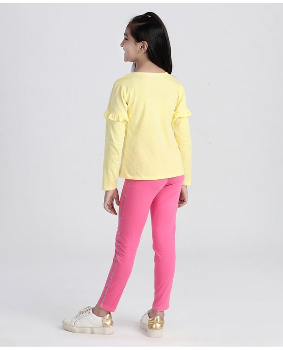 Pine Kids Full Sleeves Biowash Tee and Leggings Set - Yellow