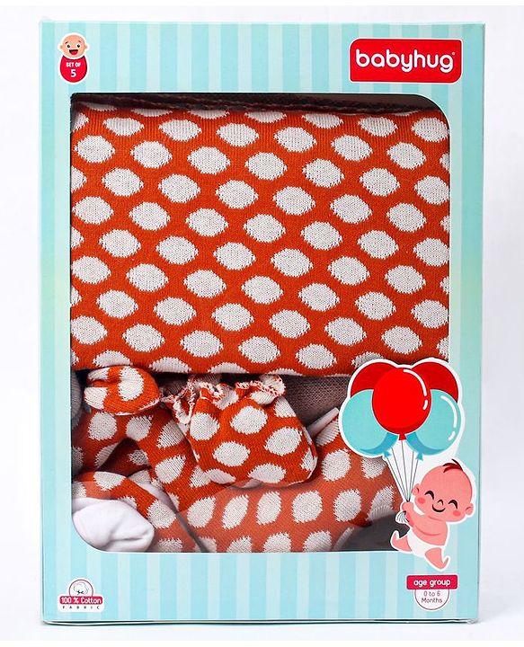 Babyhug Knitted Gift Set Giraffe Print Pack Of 5 - Orange