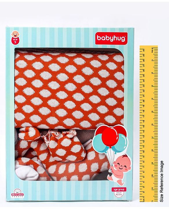Babyhug Knitted Gift Set Giraffe Print Pack Of 5 - Orange