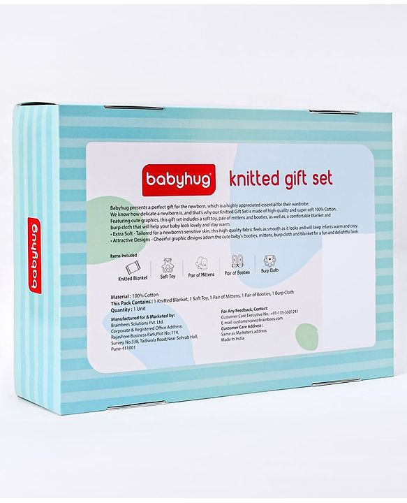 Babyhug Knitted Gift Set Elephant Print Pack Of 5 - Grey